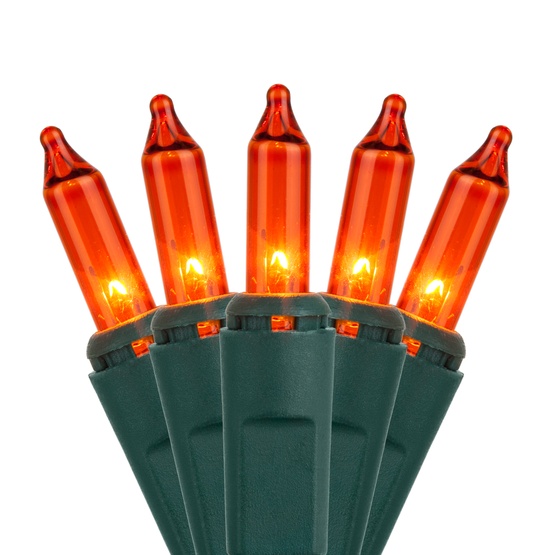 50 Amber / Orange Lights, 4" Spacing, Green Wire