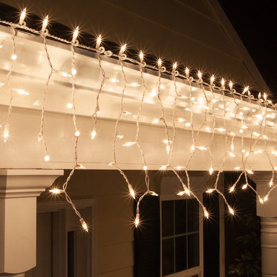 100 Clear Icicle Lights, White Wire 