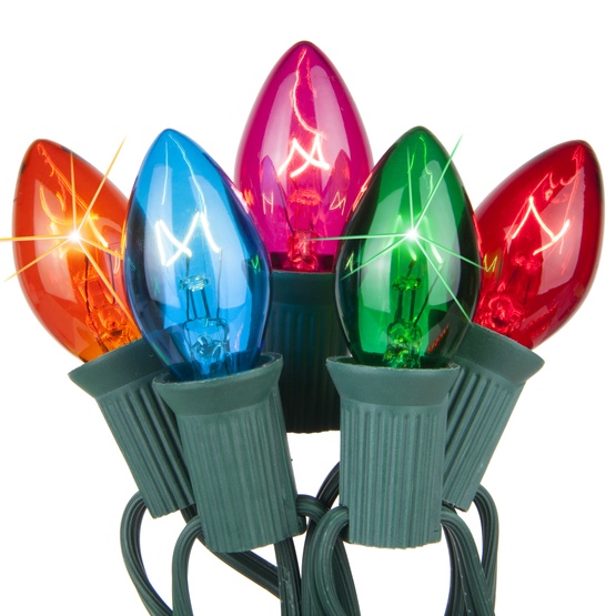 25 C7 Transparent Twinkle Multicolor Christmas Lights