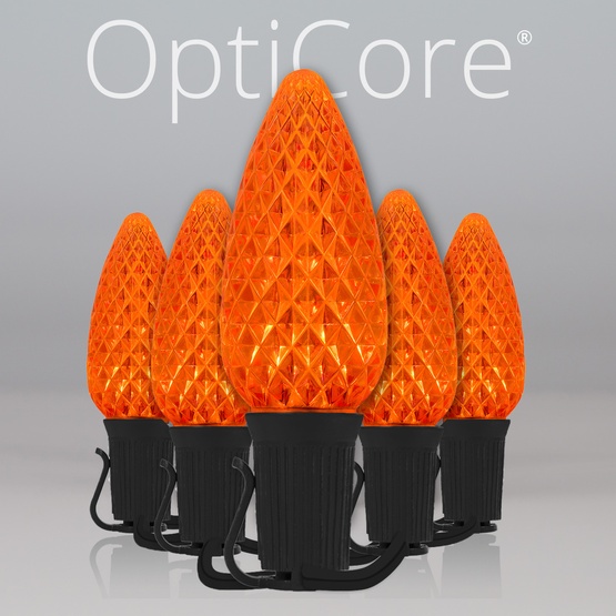 C9 Amber OptiCore Commercial LED Halloween String Lights, 25 Lights, 25'
