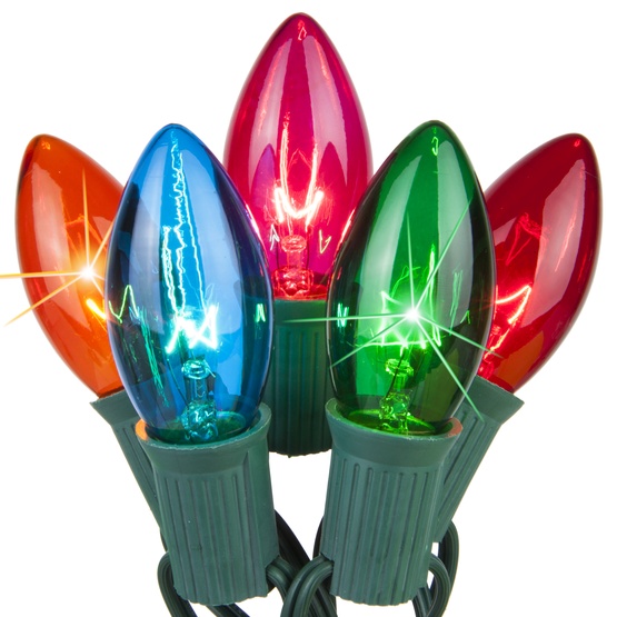 25 C9 Transparent Twinkle Multicolor Christmas Lights