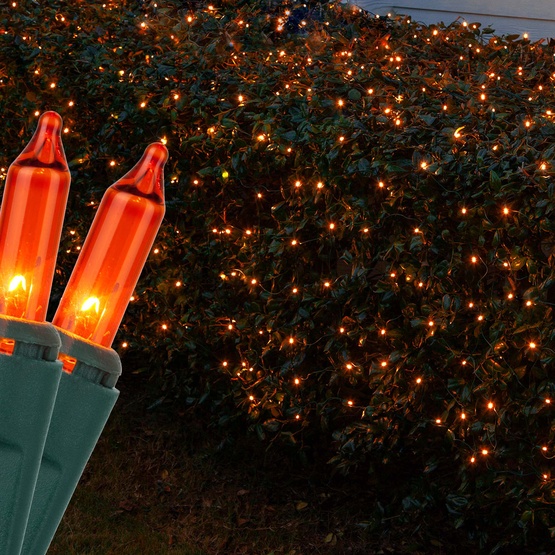 4' x 6' Net Lights - 150 Orange Lamps - Green Wire