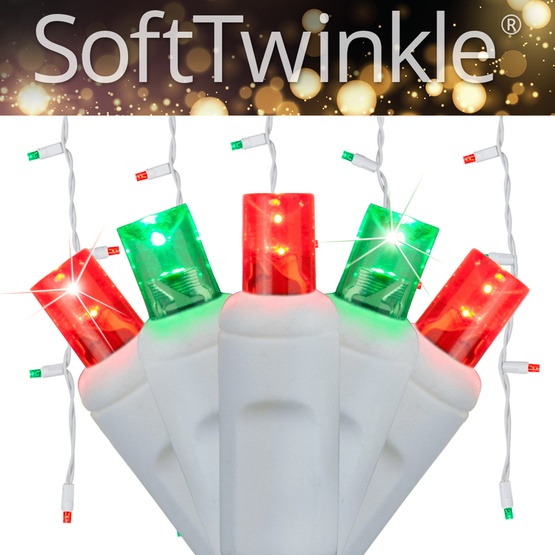 70 5mm Green, Red SoftTwinkle LED Icicle Lights